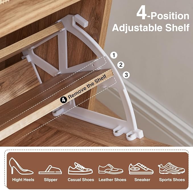 Barnyatoh Shoe Storage Cabinet, Boho Rattan Shoe Organizer with 2 Flip Drawers,Farmhouse Freestanding Hidden Slim Narrow Shoe Rack Cabinet with Open Shelves for Entryway, Foyer,Hallway, Natural