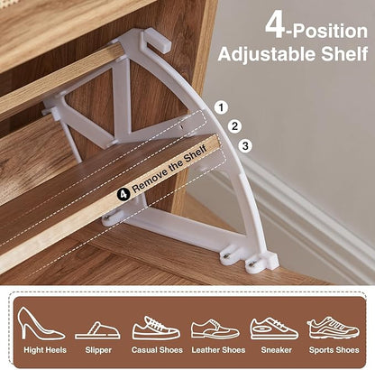 Barnyatoh Shoe Storage Cabinet, Boho Rattan Shoe Organizer with 2 Flip Drawers,Farmhouse Freestanding Hidden Slim Narrow Shoe Rack Cabinet with Open Shelves for Entryway, Foyer,Hallway, Natural
