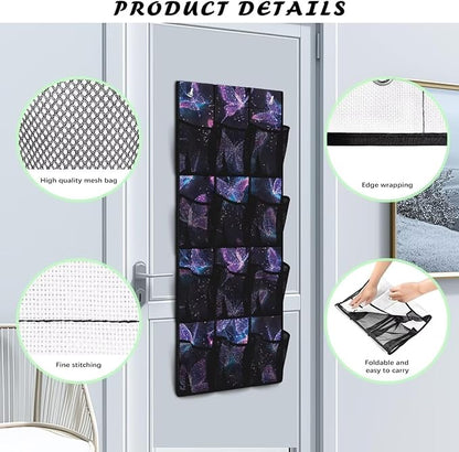 Shoe Organizer Door Hanger,Dreamy Butterfly Design Storage for Small Spaces,Over the Door Shoe Organizer with 12 Mesh Large Pockets Waterproof Reusable