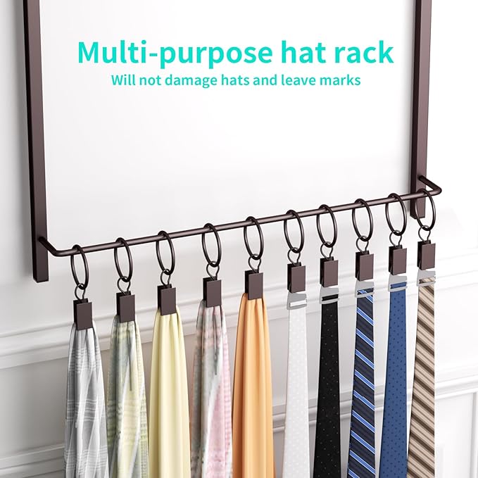 HapiRm Over Door Hat Rack - 3 Tier Wall Mounted Hat Organizer with 16 Hooks and 10 Movable Clips, Cap Hanger Storage up to 26 Caps for Door, Bedroom, Closet USPTO Patent Pending