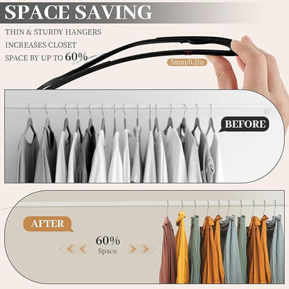 LemonRoad 50 Pack Short Neck Hangers, Upgraded Non-Slip Plastic Hangers Lifts Clothes 3" Higher, Space Saving 360 Swivel Hook for Closet Organizer, Shirts Jackets Dresses, Smooth (Black)