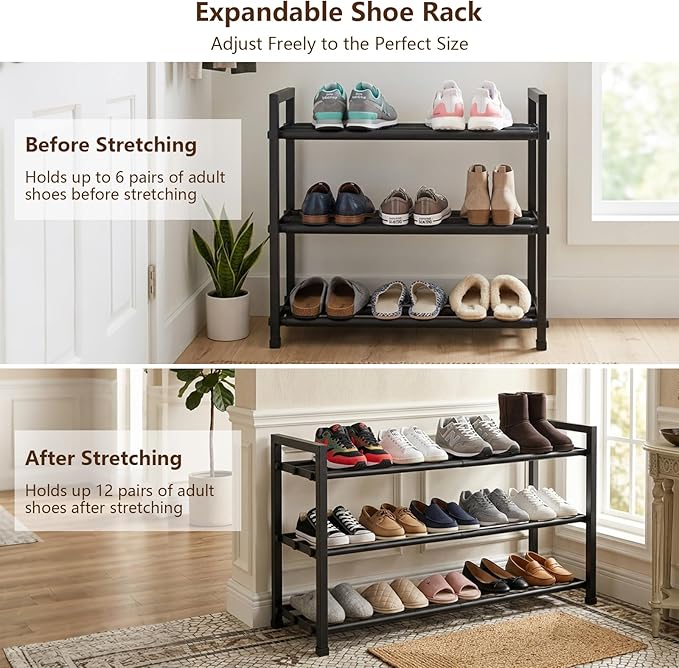 jessie 3-Tier Expandable Shoe Rack, Heavy Duty Metal Freestanding Shoe Shelf Storage Organizer for Entryway Closet Doorway (3 layer)