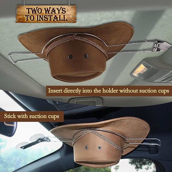 Car Hat Holder for Truck SUV – Suction Cup Cowboy Hat Rack for Car Windshield, Stainless Steel Hat Hanger Keeps Hats Shape, Vehicle Hat Organizer for Travel, Road Trips & Daily Commute