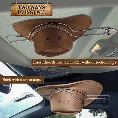 Car Hat Holder for Truck SUV – Suction Cup Cowboy Hat Rack for Car Windshield, Stainless Steel Hat Hanger Keeps Hats Shape, Vehicle Hat Organizer for Travel, Road Trips & Daily Commute