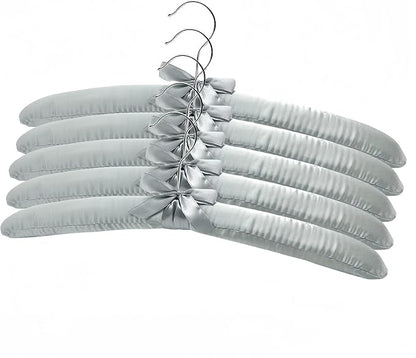 5 Pack Satin Padded Hangers for Women Clothing, Anti Slip Sponge Fabric Clothing Hangers Coat Racks for Sweater, Coat, Suit, Dress(Gray)