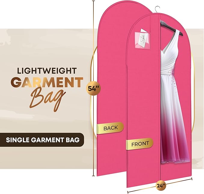 Luxury On the Go Black Suit Bag, Dress, and Travel Gown Garment Bags – 54" Hanging Garment Bag with Clear ID Window – Lightweight & Tear-Resistant – 3 Pack for Dresses, Prom, Evening Gown