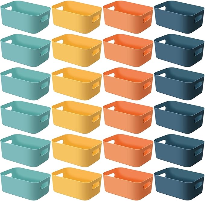 Geetery 24 Pcs Plastic Storage Bins, 10 x 7 x 4 Multiple Color Containers Pantry Baskets with Handles Organizing Bins for Kitchen Bathroom Organizer Cupboard Box on Shelves