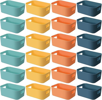 Geetery 24 Pcs Plastic Storage Bins, 10 x 7 x 4 Multiple Color Containers Pantry Baskets with Handles Organizing Bins for Kitchen Bathroom Organizer Cupboard Box on Shelves