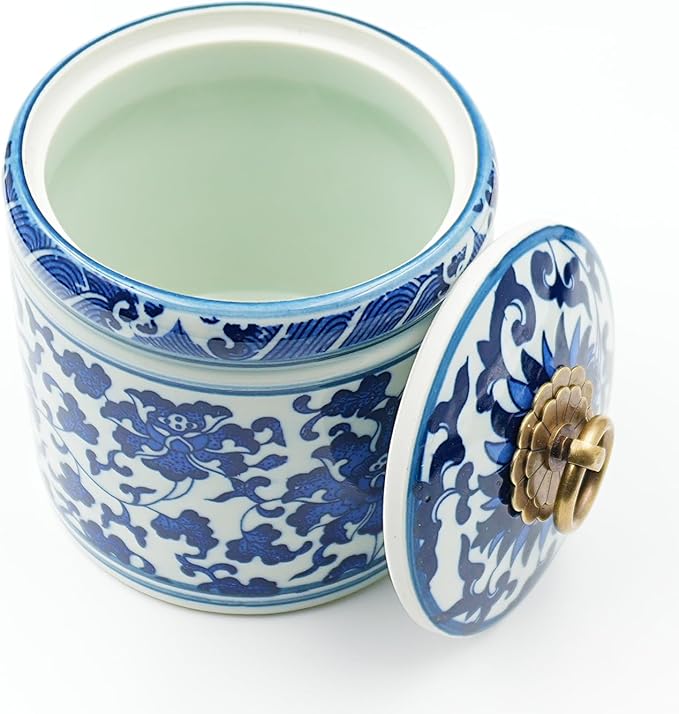 Blue and White Salt Cellar with Lid, Salt Containers for Countertop, Salt Box, Salt Holder, Salt Bow, Salt Jar, Salt Dish, Salt Well, Salt Keeper, Salt Crock