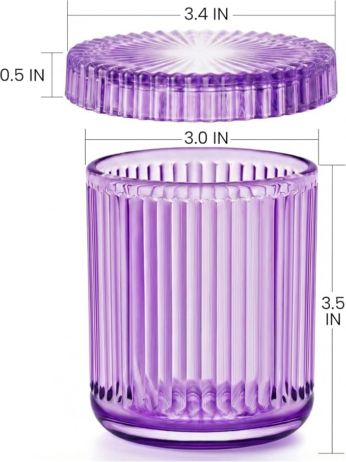 2 Pack Qtip Holder - Apothecary Jars with Lids, Bathroom Organizers and Storage Canister for Cotton Balls,Swabs,Floss Picks,Hair Ties,Clear Glass Vintage Bathroom Decor Jar Set (purple)