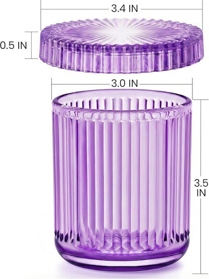 2 Pack Qtip Holder - Apothecary Jars with Lids, Bathroom Organizers and Storage Canister for Cotton Balls,Swabs,Floss Picks,Hair Ties,Clear Glass Vintage Bathroom Decor Jar Set (purple)