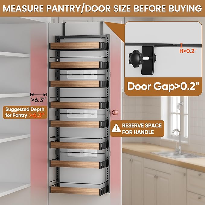 POKIPO 8 Tier Over The Door Pantry Organizer, 2 IN 1 Wall Mount or Hanging Spice Rack Seasoning Shelves with Adjustable Basket, Back of Door Organizer and Storage for Kitchen Cabinet and Room Closet