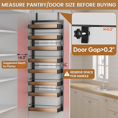 POKIPO 8 Tier Over The Door Pantry Organizer, 2 IN 1 Wall Mount or Hanging Spice Rack Seasoning Shelves with Adjustable Basket, Back of Door Organizer and Storage for Kitchen Cabinet and Room Closet