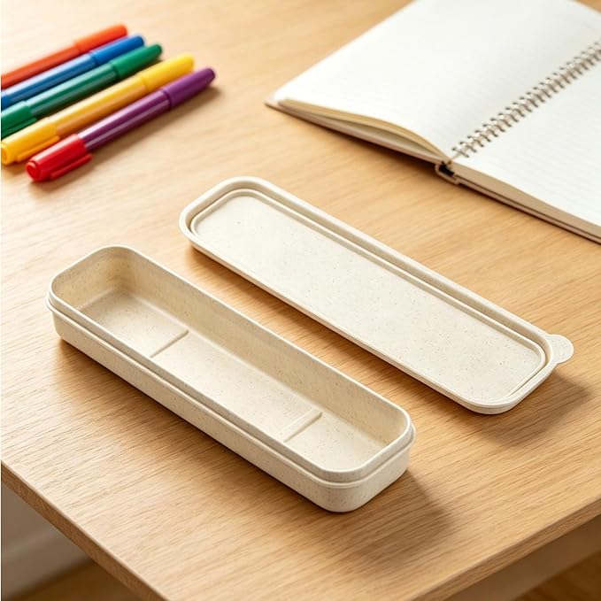 MY MIRONEY Portable Travel Tableware Box Beige Flatware Storage Box Case Travel Utensils Cutlery Case with Bag for Fork Spoon Chopsticks