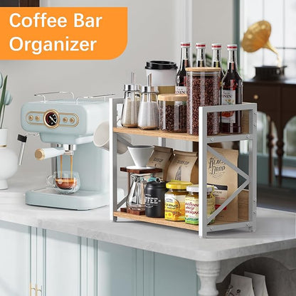 RUILALIFE Spice-Rack-Organizer-Shelf for Kitchen Counter, 2 Tiers Coffee Bar Station Organizer for Countertop，Space Saving Desk Shelving Riser Unit (Maple, Medium)