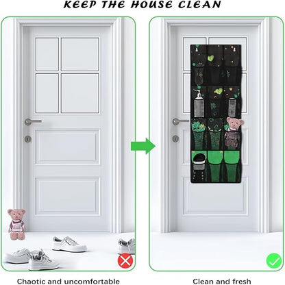 12-Pocket Foldable Door Hanging Organizer, Oxford Cloth Waterproof and Ideal for Bathroom Closet or Kitchen Storage Needs, Heart Lucky Leaf