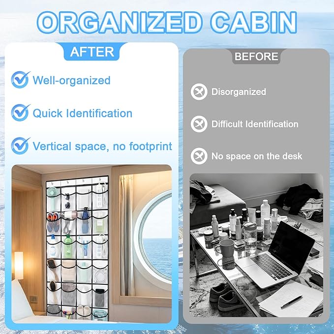 Magnetic Cruise Organizer, Over The Door Organizer for Cruise Ships with 24 Large Clear Pockets, Magnetic Shoe Rack for Door, Hanging Door Organizers for Cabin Cruise Essentials 2026（ 56.7" x 21.2"）