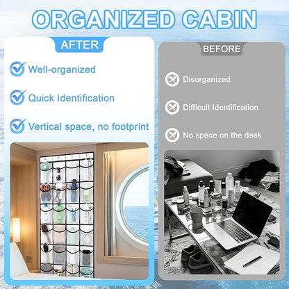 Magnetic Cruise Organizer, Over The Door Organizer for Cruise Ships with 24 Large Clear Pockets, Magnetic Shoe Rack for Door, Hanging Door Organizers for Cabin Cruise Essentials 2026（ 56.7" x 21.2"）