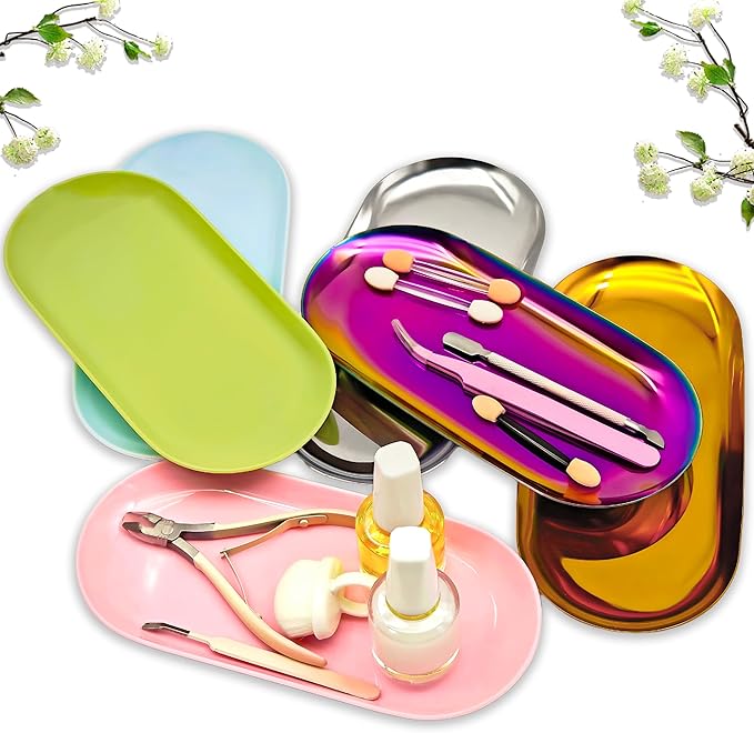 Nail Tools Silver Tray for Decor Manicure Accessory Storage Display Vanity Tray Jewelry Rhinestone Dish Cosmetics Organizer Oval Nail Art Decorative Small Storage Plate