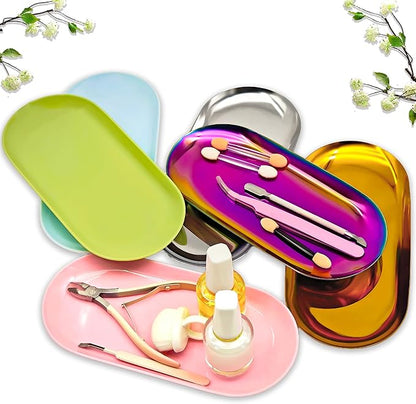 Nail Tools Silver Tray for Decor Manicure Accessory Storage Display Vanity Tray Jewelry Rhinestone Dish Cosmetics Organizer Oval Nail Art Decorative Small Storage Plate