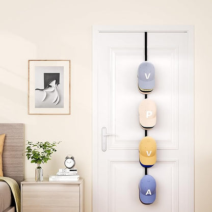 SWTYMIKI Over Door Hat Rack - Hat Organizer with 4 Hooks Design, Hanging Baseball Cap Organizer Storage Holds Up to 20 Caps for Door, Bedroom, Closet (Black)