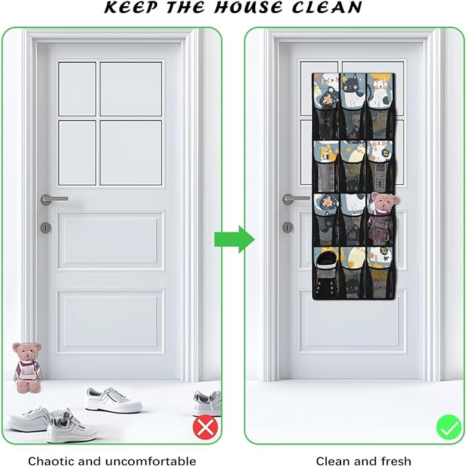 Flower Cat Over The Door Shoe Organizer,Small Hanging Shoe Rack for Closet,Quick Dry Mesh Organizer Hanging for Pantry Bathroom Closet,Organizer for Bedroom Bathroom,Kitchen