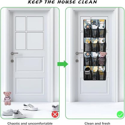 Flower Cat Over The Door Shoe Organizer,Small Hanging Shoe Rack for Closet,Quick Dry Mesh Organizer Hanging for Pantry Bathroom Closet,Organizer for Bedroom Bathroom,Kitchen