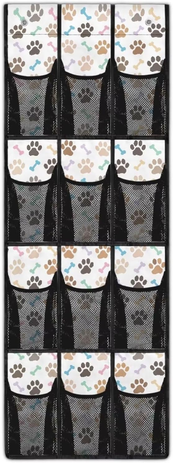 Dog Paw Over the Door Shoe Organizer 12 Large Pockets Hanging Shoe Organizer Sturdy Oxford Fabric Shoe Rack for Door Sock Organizer