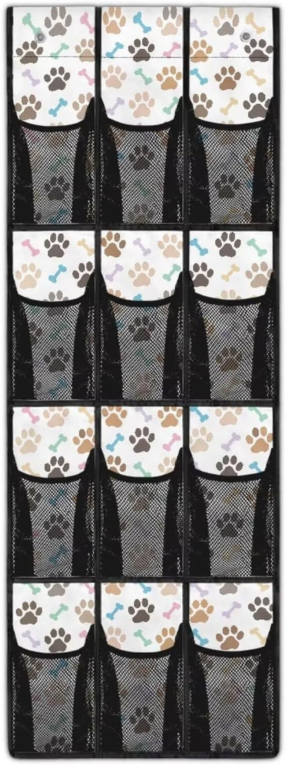 Dog Paw Over the Door Shoe Organizer 12 Large Pockets Hanging Shoe Organizer Sturdy Oxford Fabric Shoe Rack for Door Sock Organizer