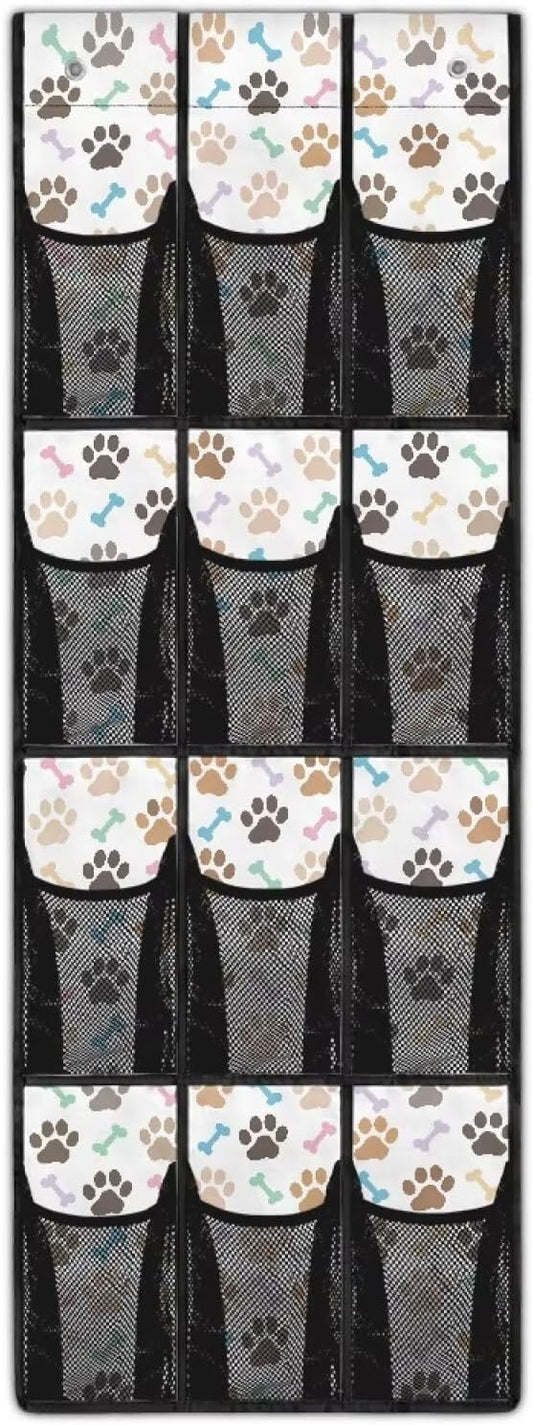 Dog Paw Over the Door Shoe Organizer 12 Large Pockets Hanging Shoe Organizer Sturdy Oxford Fabric Shoe Rack for Door Sock Organizer