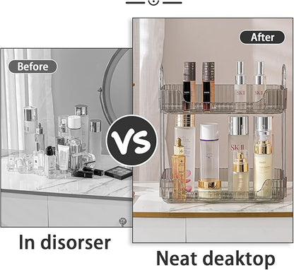 shuang qing 2 Tier Bathroom Counter Organizer Countertop Storage, Cosmetics Skincare Shelf Organizer, Makeup Organizer Perfume for Dresser Vanity Tray, Spice Rack Organizer for Kitchen (Grey)