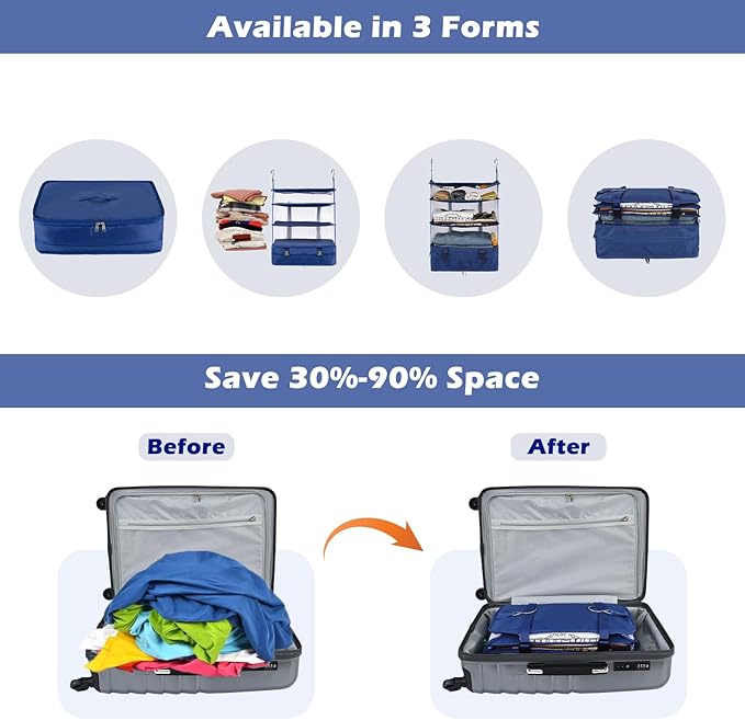 Surblue Hanging Closet Storage Bag Collapsible 3-Shelf Washable Oxford Fabric with 2 Hooks (XL 17.71 * 11.81 * 20in, Blue)