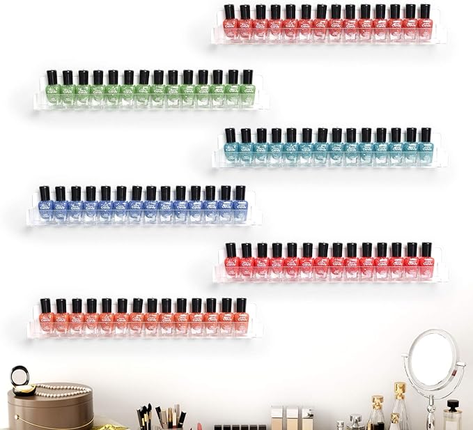 BTremary 15" Acrylic 6 Shelves Nail Polish Wall Mounted Holder Paint Organizer Storage Rack Clear Hanging Nail Polish Shelf Floating Wall Mount Nursery Bookshelves Vinyl Display Record Holder.