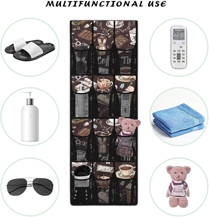 Coffees Over The Door Closet Organizer 12 Pockets Wall Hanging Storage for Living Room Space Saving Behind Door Organizer for Closet Mesh Fabric Multi-Funtion Storage Bag