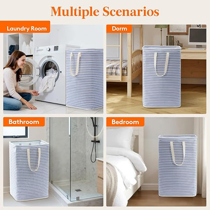 Lifewit 75L Large Collapsible Laundry Hamper, Tall Foldable Dirty Clothes Baskets Waterproof, Freestanding Design with Easy Carry Handles in Dorm Bedroom Bathroom College, Dark Blue