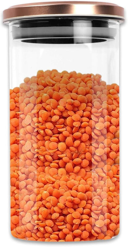 PROBOTT Vetroware Glass Storage Jar 1100ml, Transparent | For Grains, Pulses, Spice, Cereals, Cookies, Dry Fruits | Fridge Storage Container | Multipurpose Organizer Jar with Airtight Metal Lid