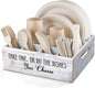 ALELION Rustic White Plate and Utensil Caddy, 6-Compartment Paper Plate and Cutlery Holder with Handles, Kitchen and Party Organizer for BBQs, Picnics, and Gatherings