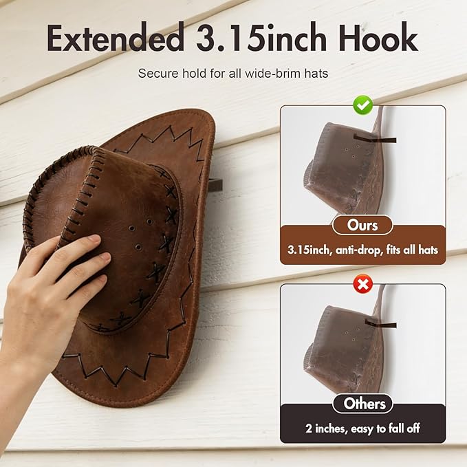 5 Pcs Metal Cowboy Hat Hooks for Wall, Metal Hat Rack for Wall, Cowboy Hat Holder with Screws, Western Room Decor (Bronze)
