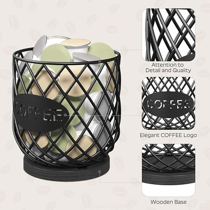 YATINEY Coffee Pod Holder Organizer, Holder for K Cup, Large Capacity Coffee Pod Basket, Versatile Coffee Capsule Storage Organizer, for Kitchen Countertop, Black KH09BB