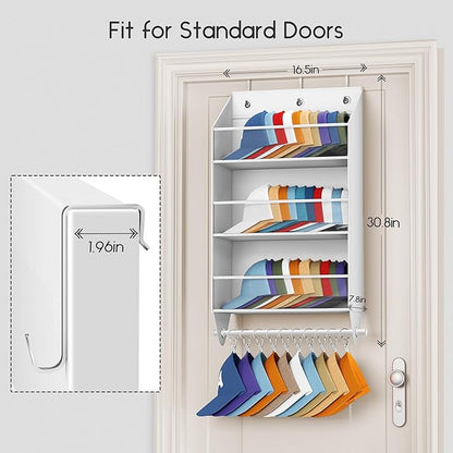 Homsorout Over the Door Hat Rack - 3-Layer Design Hat Organizer Holds 30-36 Hats with 10 Hooks, Ideal Hat Rack for Door, Over the Door Organizer for Closet, Apartment, Bedroom, Dorm, 2 Pack, White
