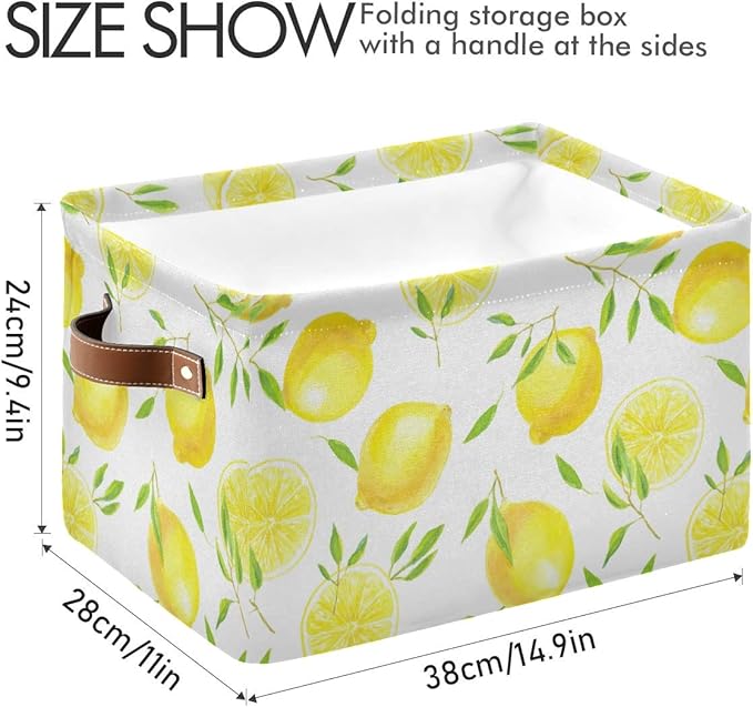Fresh Lemons Pattern Rectangle Storage Bin, 15 x 11 x 9.5 in, Collapsible Organizer Storage Basket for Home Décor，2PACK