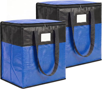 2Pack 180L Extra Large Moving Bags Heavy Duty with Strong Zipper & Comfortable Handles,Sturdy & Durable Clothes Storage Bags,Reusable Packing Moving Boxes for College Dorm,Bedding, Space Saving,Blue