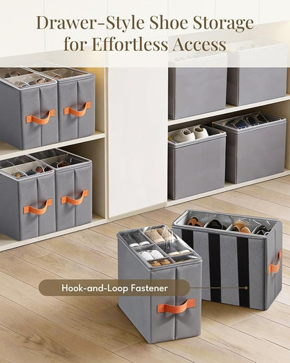 GLORIEROO Smell Proof Shoe Organizer for Closet - Adjustable Dividers & Clear Lid. Foldable Shoe Storage Box with Activated Carbon Lining for Gym Sneakers, Running Shoes & Boots