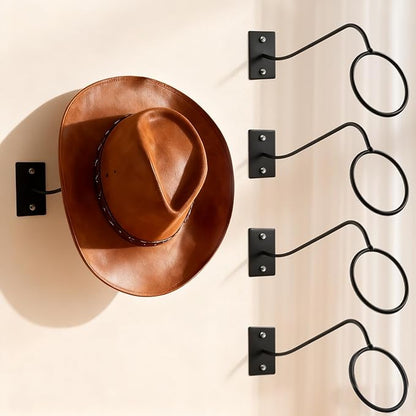 ‌4-Pack Western Cowboy Hat Rack Wall Mount Hanger – Space-Saving Hat Organizer with Screws & Anchors, Easy Installation for Home/Office/Retail‌