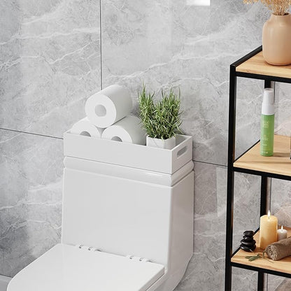 VITVITI Bamboo Toilet Paper Holder Storage, Bamboo Tray for Bathroom with Handle, Toilet Paper Tray Basket Tissue Holder Organizer Container for Back Toilet Tank, White