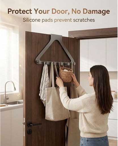 Over-the-Door Hanger Rack - Over-the-Door Hanger Organizer for Coat Hat Scarf Towels,No-Drill Heavy Duty Storage Organizer for Bedroom, Bathroom, and Entryway
