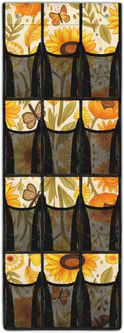 Generic Yellow Sunflower Over The Door Storage Organizer Waterproof Over The Door Storage Organizer Shoes Over Door Storage Organizer with Waterproof Pockets for Bathroom Kitchen