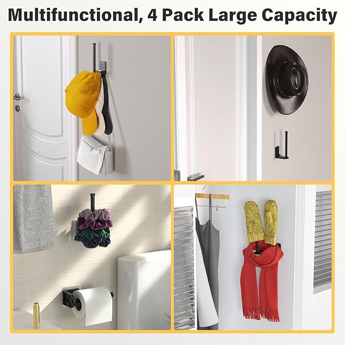 2 Pack Hat Racks for Baseball Caps, Stainless Steel Hat Organizer for Baseball Cap, Hat Holder Storage Organizer, Hat Hanger Strong Adhesive/Wall Drilled for Door, Bedroom, Closet(Black 6 in) (Black)