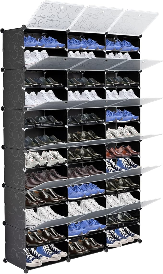 Portable Shoe Rack Organizer 12-Tier Shoe Cabinet 72-Pair shoe Storage Expandable Free Standing Stackable Space Shoe Rack for Closet Hallway Bedroom Entryway (Black,72 Pairs)