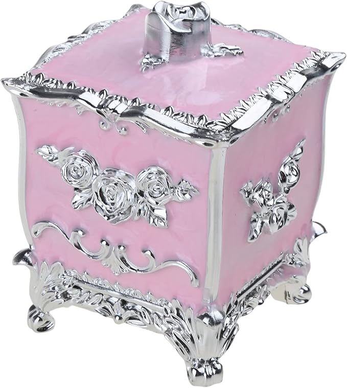 Cotton Canister Dispenser Box Cotton Swab Storage Box With Lid Makeup Table Cosmetics Containers, silver